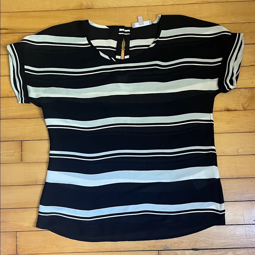 Banana Republic Black and White Striped Short Sleeve Blouse